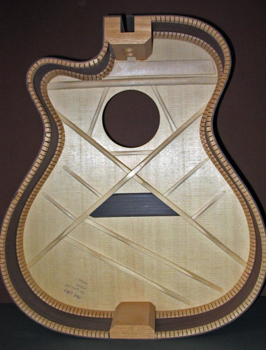 Photo of guitar bracing.